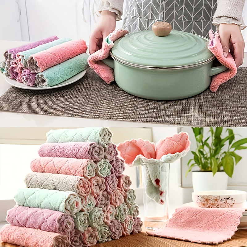 10pcs Microfiber Kitchen Cloth Dish Towels Super Absorbent Coral Velvet Dishtowels Nonstick Oil Washable Fast Drying