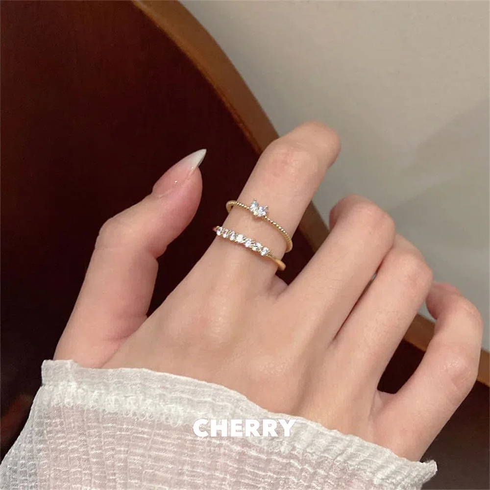 2PCS ความงาม Elegant Dainty คริสตัลหัวใจแหวนผู้หญิงทองสี STACKABLE Delicated Love แหวนนิ้วมือชุดเครื่องประดับ