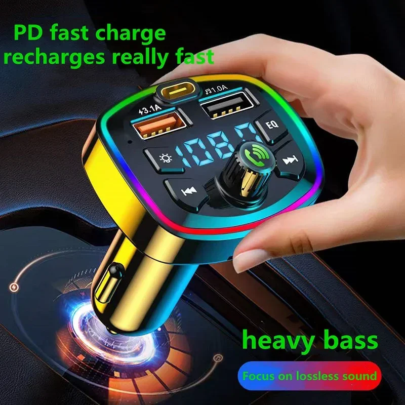 VIKEFON Q7 Bluetooth Car Charger Car FM Transmitter Wireless Hands Free Mp3 True 3.1A Dual USB Port PD Charging