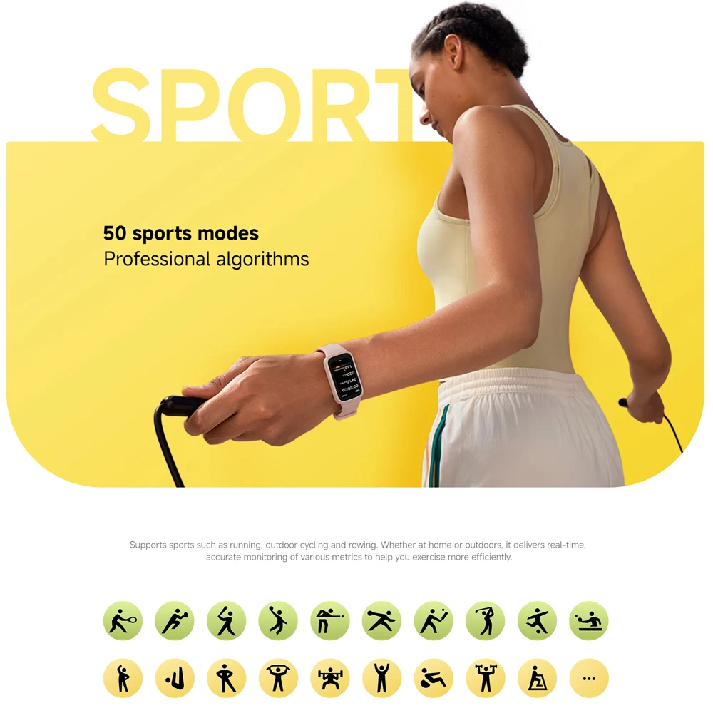 Глобальная версия Xiaomi Smart Band 9 Active Bluetooth Умные часы TFT-экран с диагональю 1,47 дюйма 18 дней автономной работы Спортивный режим Отслеживание сна