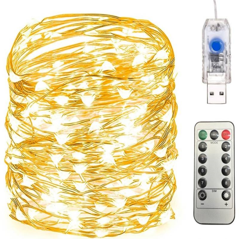 LED-Lichterkette, 5 m/10 m//20/30 m, Fernbedienung, 8 Modi, Kupferdraht, Lichterkette, funkelnde Lichterkette, Weihnachtsbeleuchtung, Dekoration