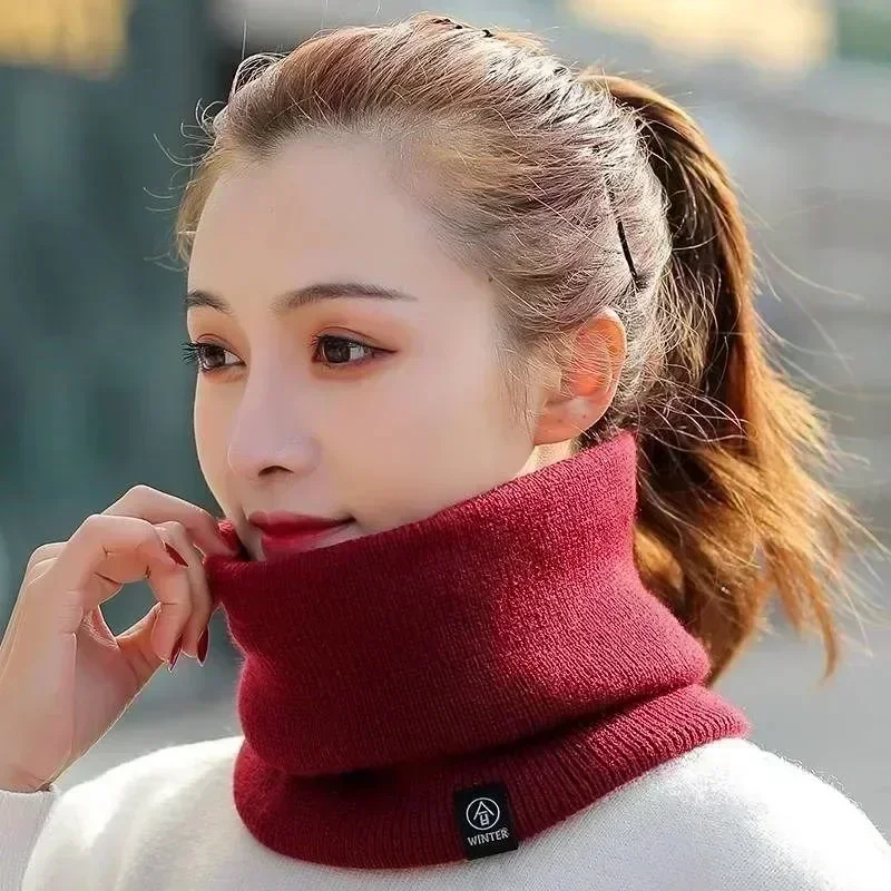 Calentador de cuello de lana para invierno, bufanda de cuello tejida de Color sólido de felpa, anillo Unisex para exteriores, pañuelo cálido a prueba de viento, bufandas, cuello