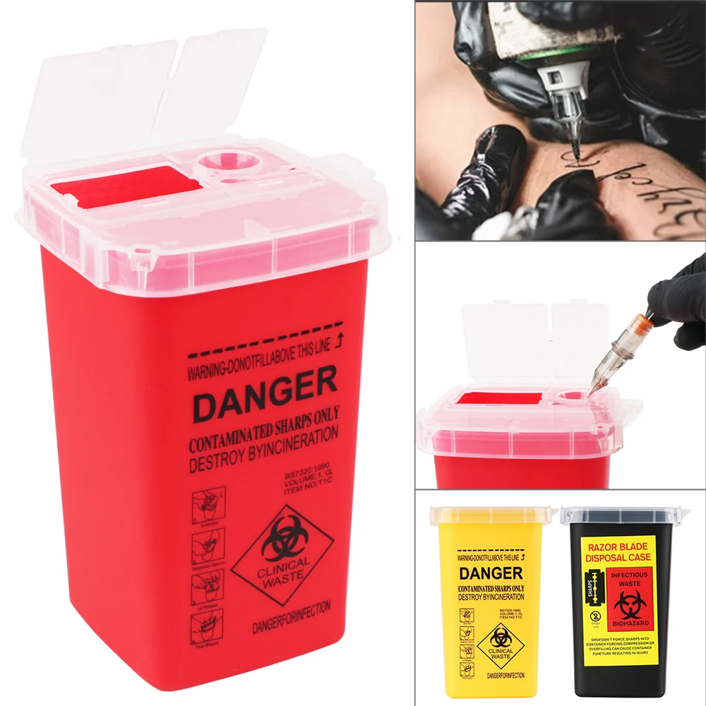 3-kleuren Sharps Container Medische Naalden Bin Biohazard Tattoo Piercing Naalden Verwijdering Verzameldoos Tattoo Artist Afval Box