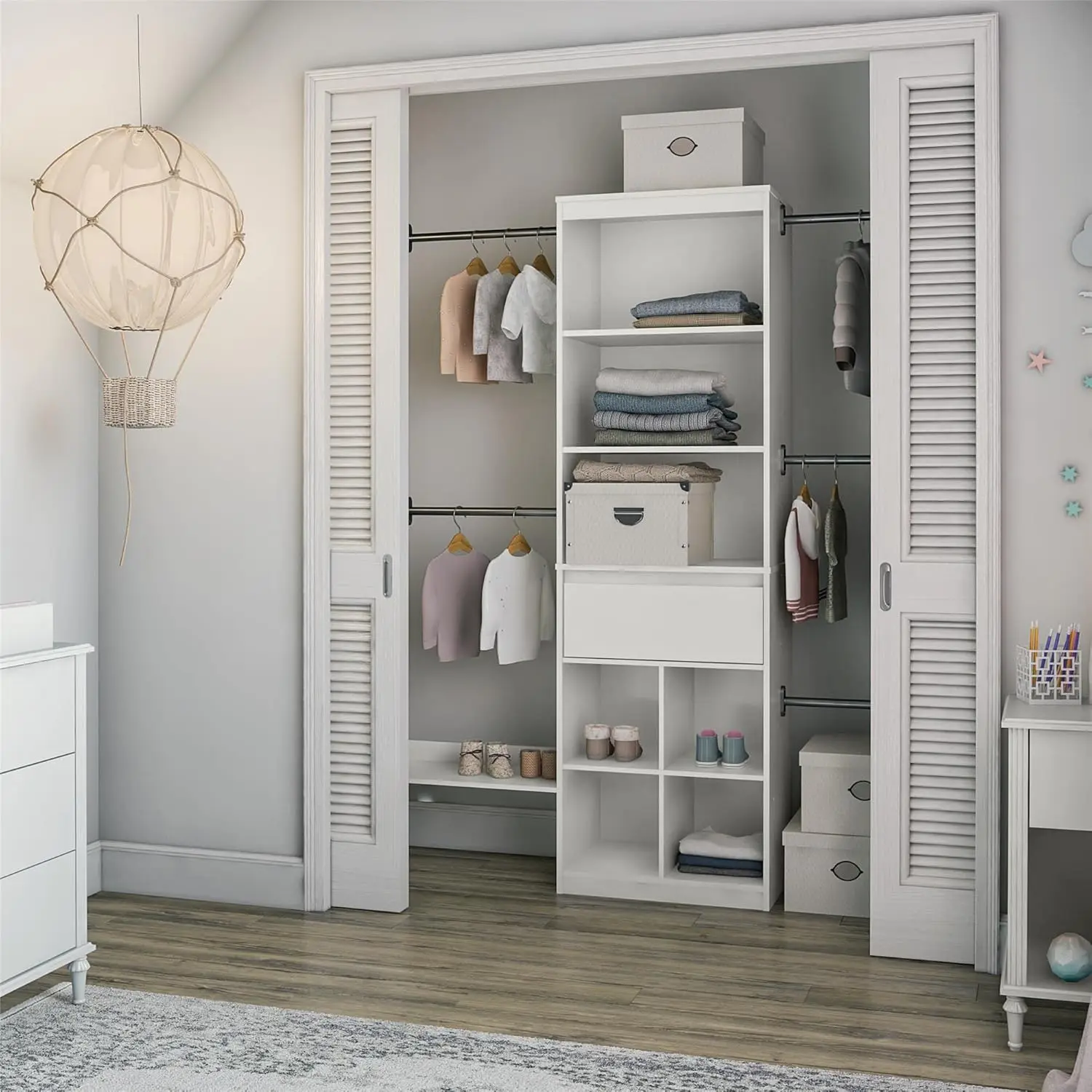 Grow with Me Adjustable Kids’ Closet Organizer System, 15.69" D x 95.44" W x 76.62" H, White