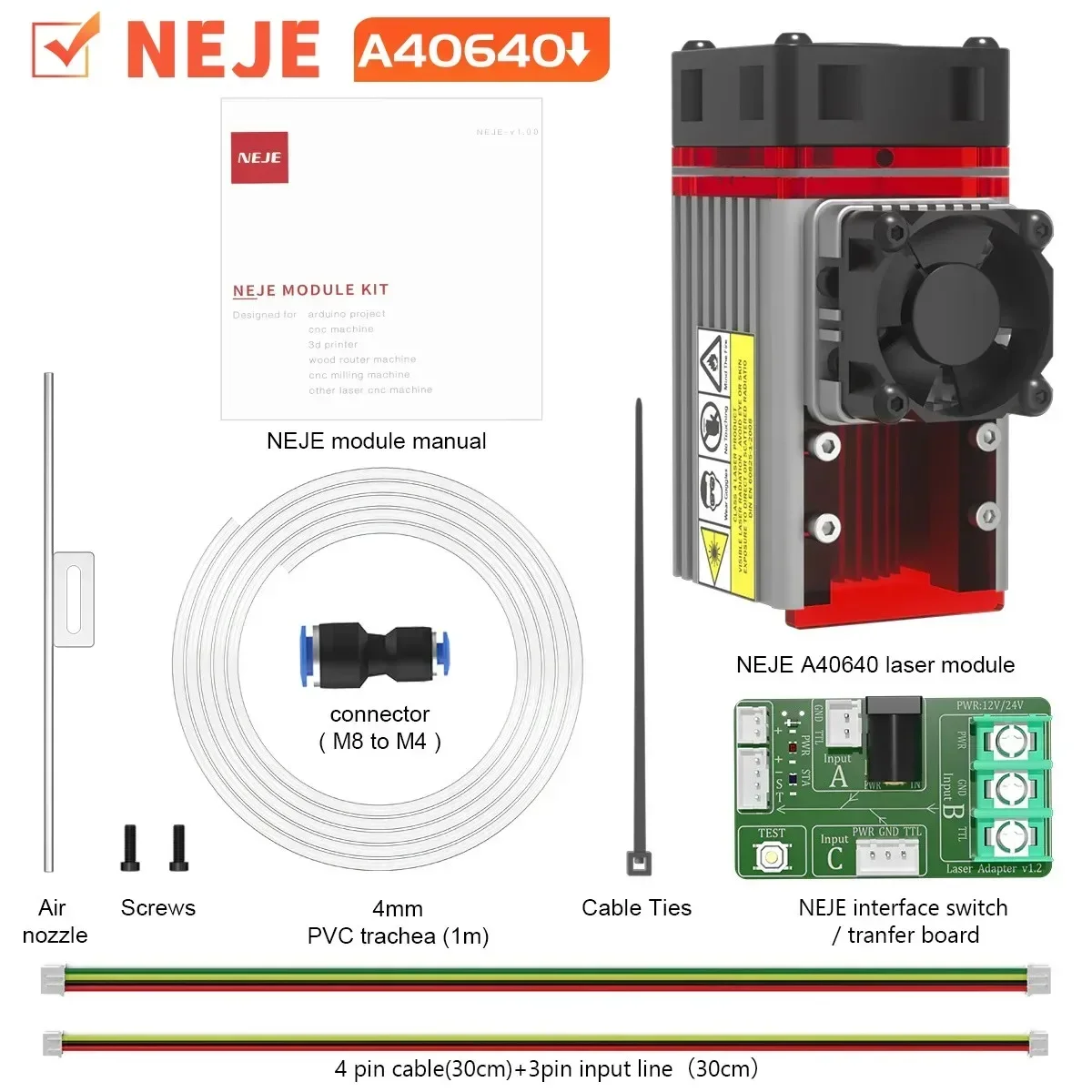 Módulo láser NEJE N30820/E80/A40630/A40640 módulo láser profesional de 20-120W, tecnología de punto de presión, herramienta de corte por láser