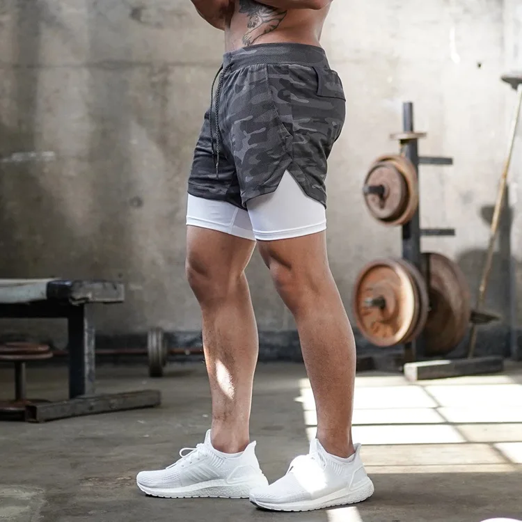 Camo Laufshorts Herren Gym Sportshorts 2-in-1 Quick Dry Workout Training Gym Fitness Jogging Kurze Hosen Sommer Herren Shorts
