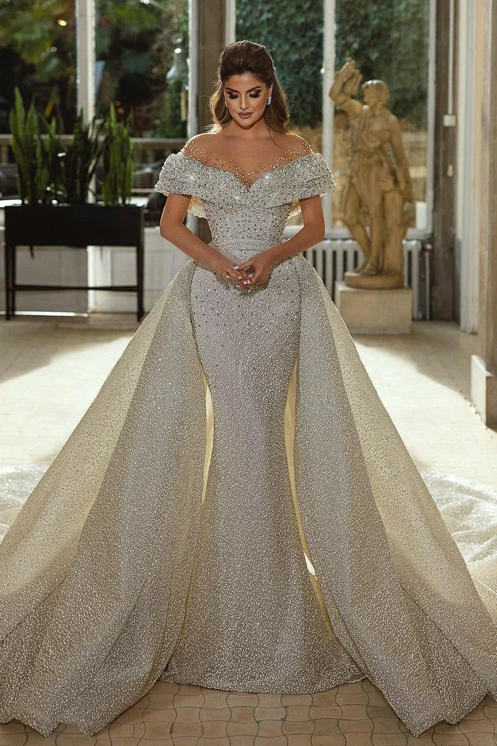 Abiti da sposa di lusso a sirena personalizzati Sweetheart con spalle scoperte Abito da treno staccabile in pizzo Vestido De Novia
