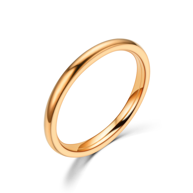 Anéis finos de aço inoxidável de 2 mm, ouro rosa, anéis simples de aço de titânio para mulheres, presentes para meninas
