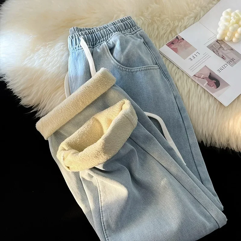 Pantalones vaqueros de invierno de pierna ancha para hombre, Vaqueros rectos con cintura elástica de pana, Vaqueros informales Vintage de nueva Juventud