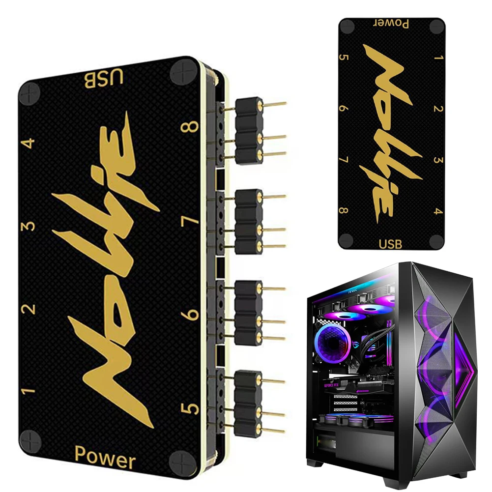 Controlador ARGB de 5V y 3 pines, divisor ARGB direccionable de 8 vías, compatible con SignalRGB OpenRGB, alimentación SATA para interfaz de placa base extendida