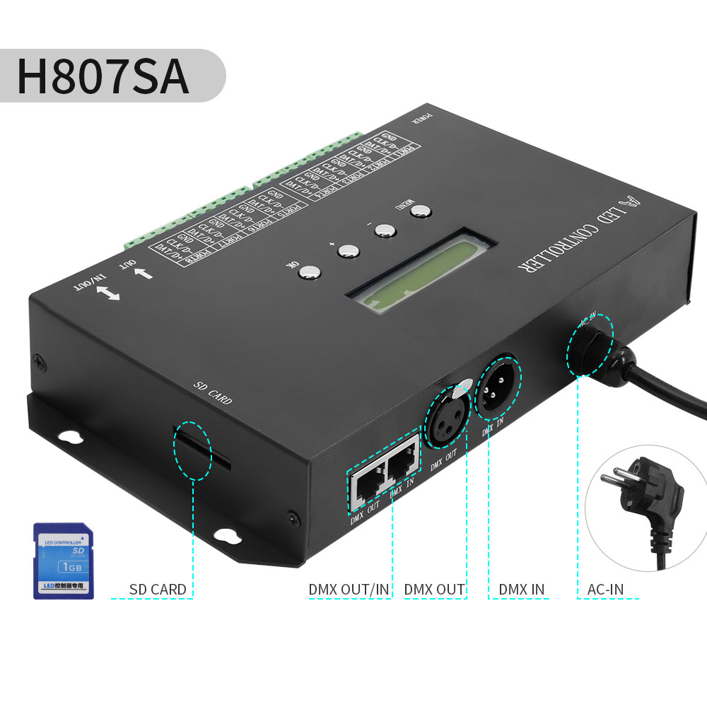 H807SA 8Ports H807SBWiFI 4Ports LED-Pixel-Controller Artnet To SPI unterstützt Madrix-Software LAN-Synchronie SD-Karte DMX512-Konsole