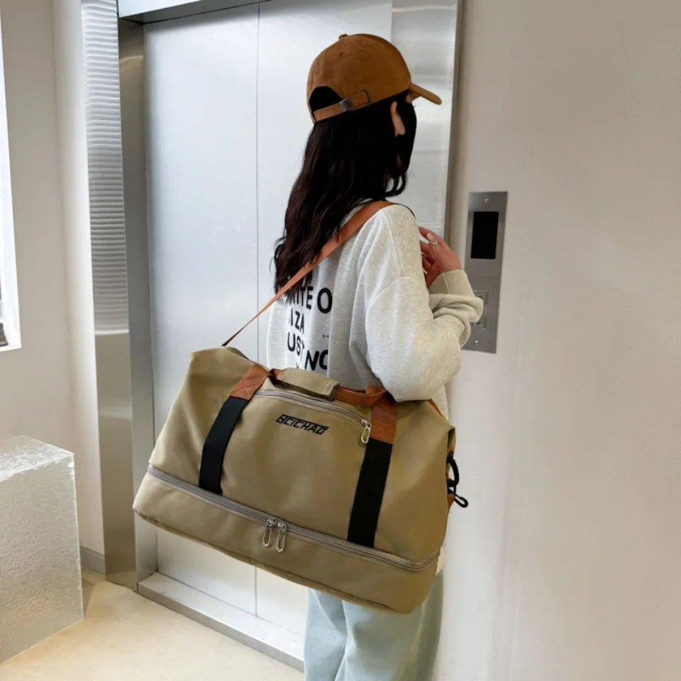 Bolsa de viagem de grande capacidade para homens e mulheres, impermeável saco de esportes, mensageiro feminino, molhado e seco, moda