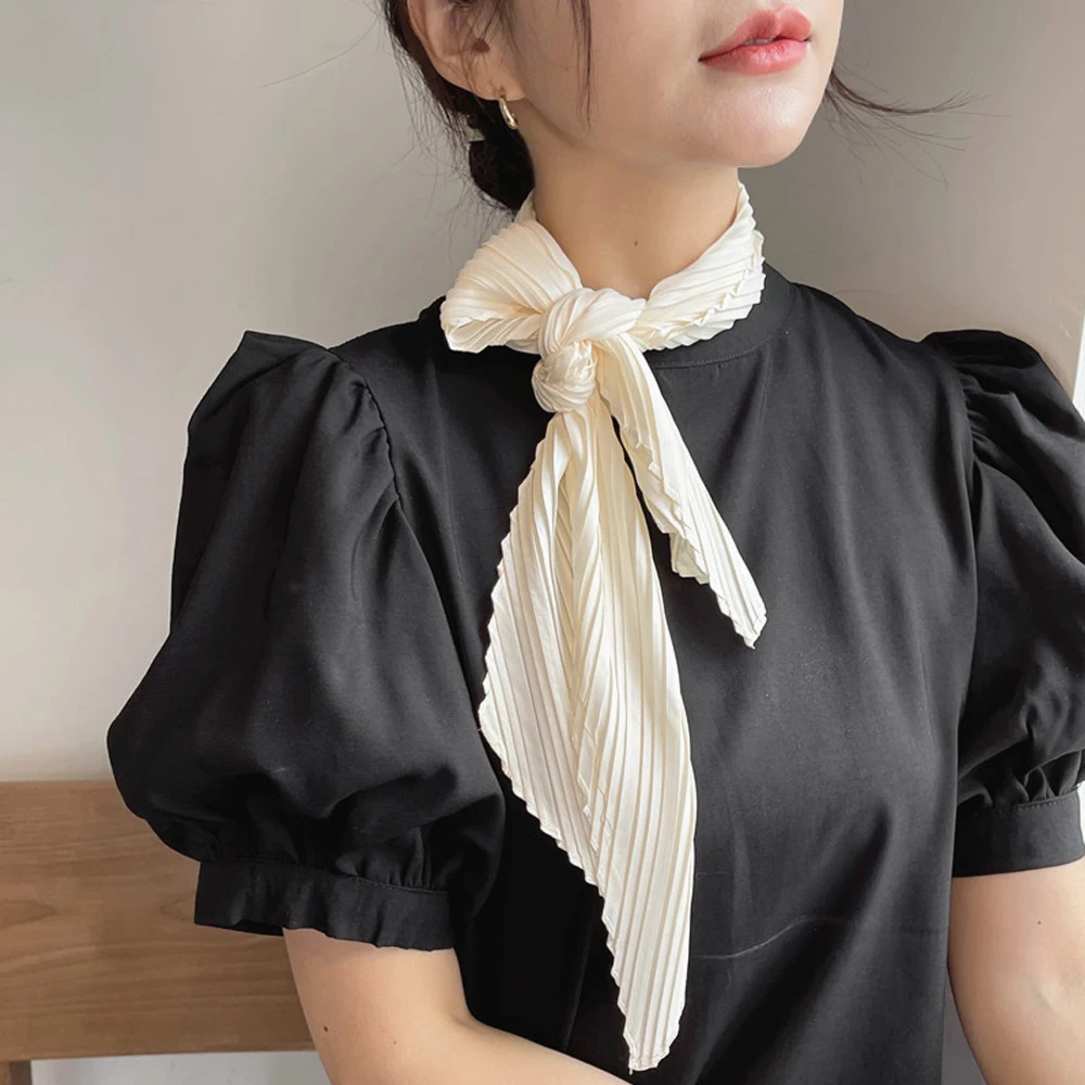 Bufanda de satén plisada para mujer, pañuelo para la cabeza, cinta delgada, banda cuadrada para el pelo, pañuelo de satén, Foulard, bufandas decorativas