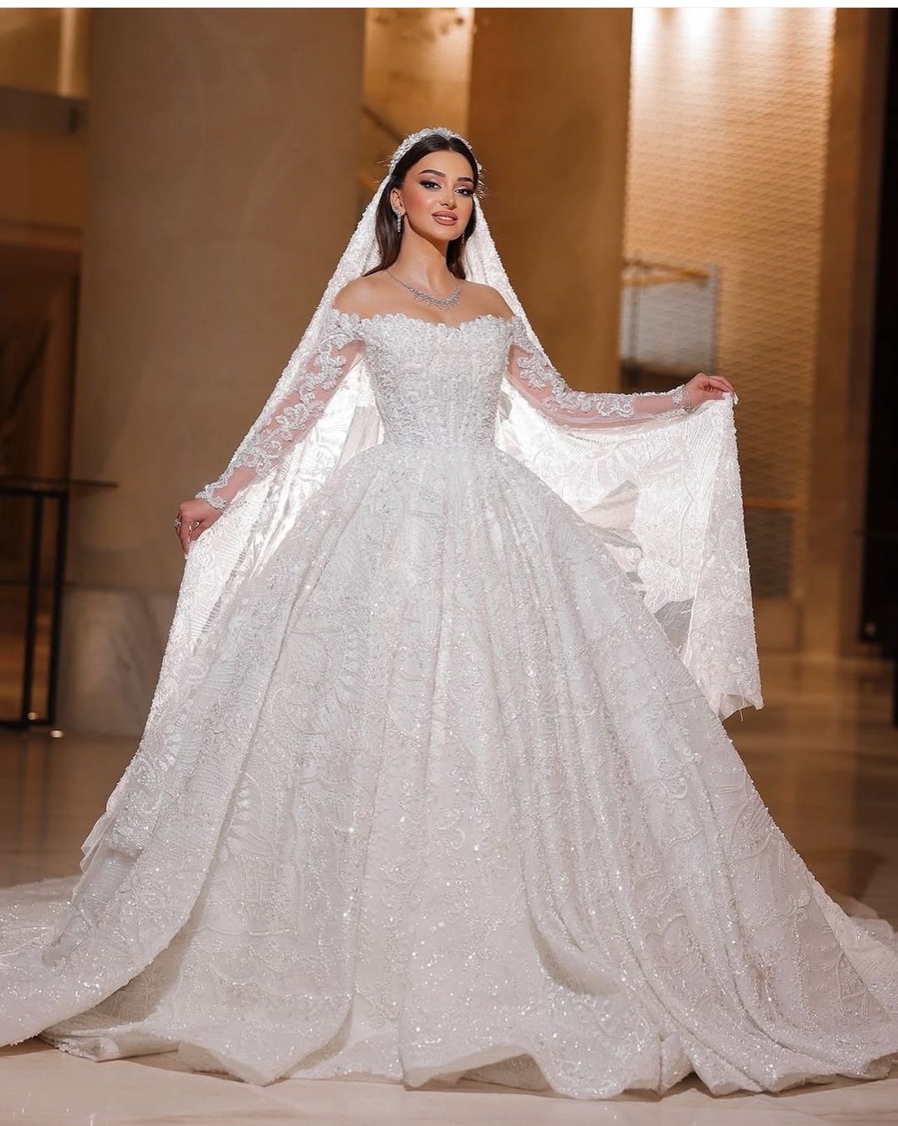 Robe de mariée luxueuse personnalisée en Organza avec perles brodées, robe de bal princesse à col rond, 2025
