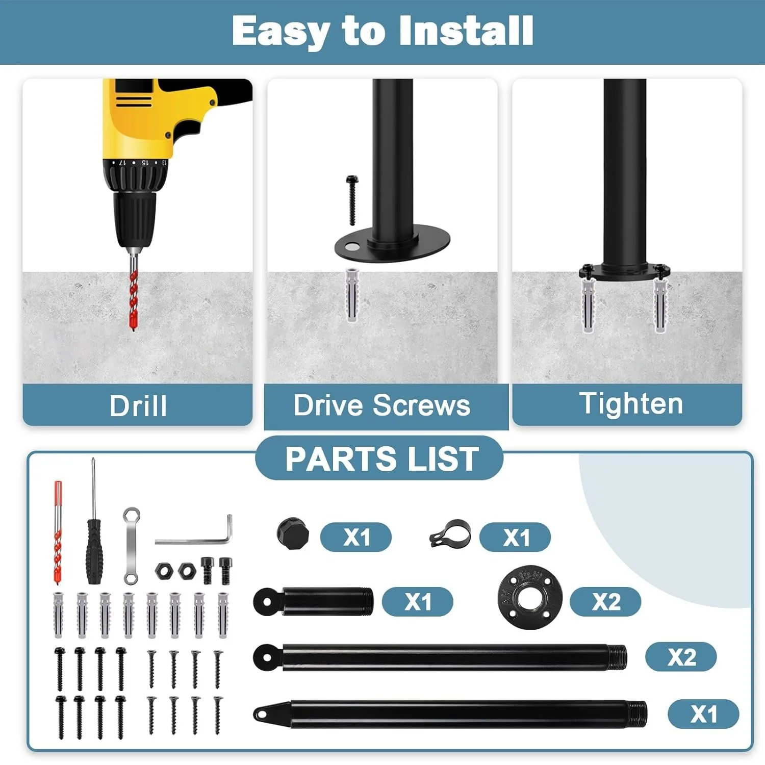 Hand Rails for Outdoor Steps,Metal Deck Railing Kit Fits 1 to 3 Steps,Railings for Outdoor Steps for Concrete,Porch Railing