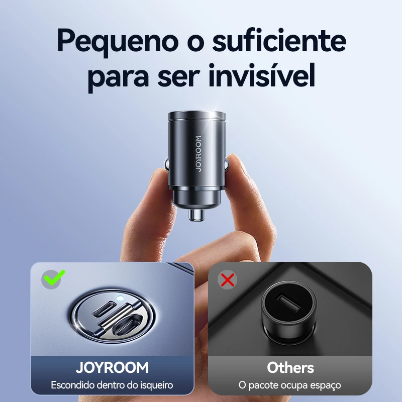 Joyroom-puxar o carregador do carro do anel, USB tipo-C, portas rápidas duplas, carregamento rápido, mini carregador do telefone, acessórios do carro, PD, QC, 30W