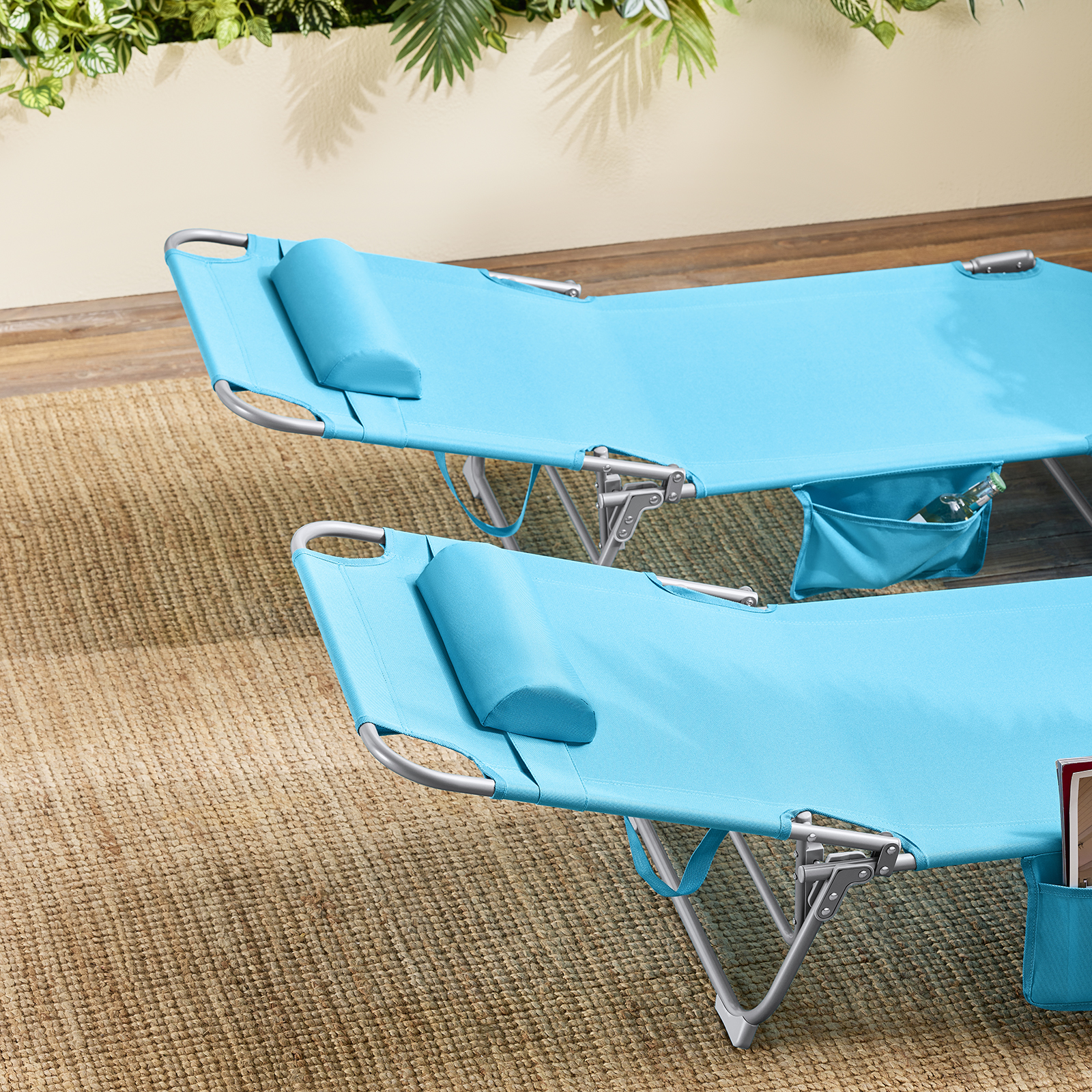 SoBuy OGS35 chaise longue de jardin avec sac latéral et oreiller chaise longue pliante aérée pour jardins, cours plages