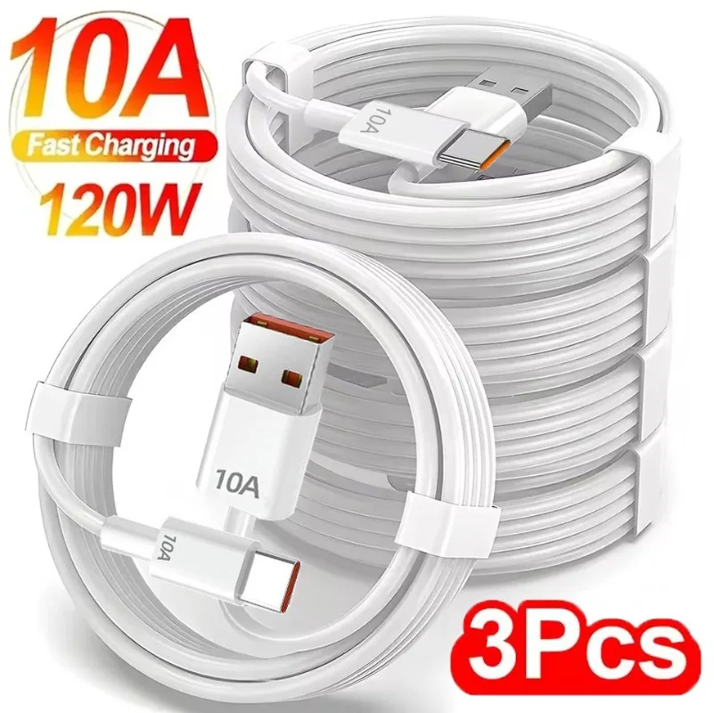 1-3 uds Cable de carga rápida 120W 10A USB A a tipo C cargador rápido cables de transferencia de datos de alta velocidad para Samsung Xiaomi Huawei