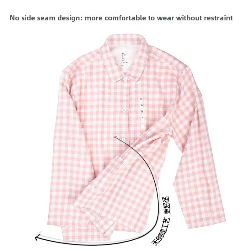 MuJ Unbranded Cotton Pajamas Long Sleeve Thin Double Layer Cloth Pure Cotton Plaid Home Clothes for Couples Spring Autumn Summer