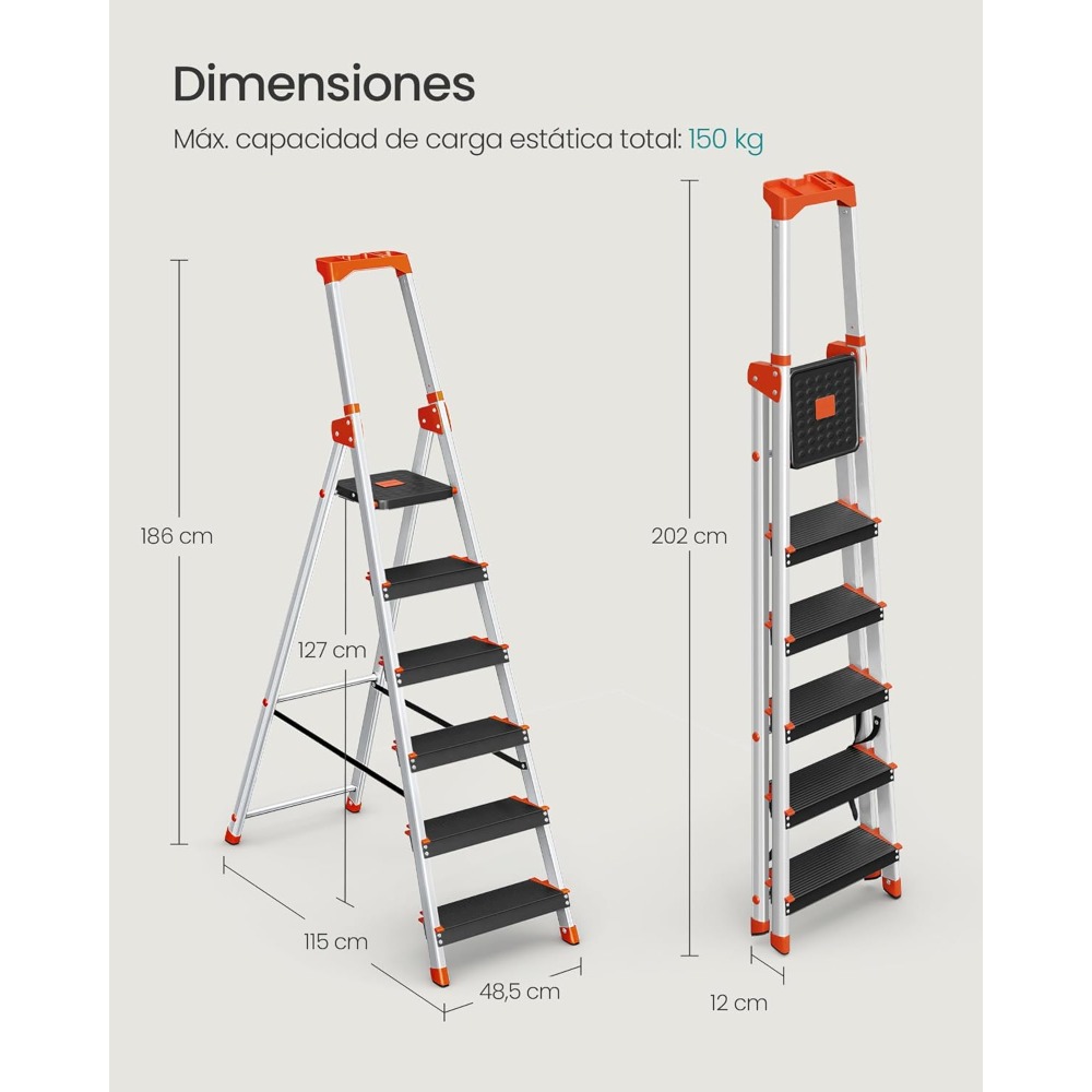 6, Aluminio com Profundo 12 cm, Dobrável, Banja y Tortas Antislizantes, Carga