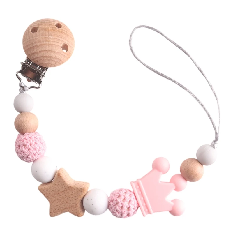 Baby Schnuller Kette Clips Holz Pentagramm Beißring Silikon Runde Perlen Zahnen Kette Für Pflege Schnuller Kauen Spielzeug