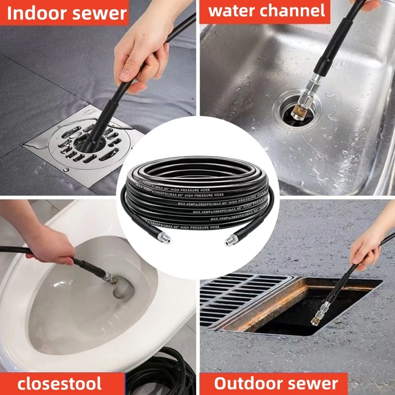 2M-35M Sewer Drainage Cleaning Hose Pipe Cleaning Kit Rotating Nozzle Kit 1/4 Button NPT Nose, For Karcher K2K3K4K5K6k7.