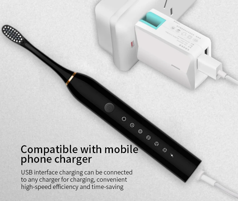 Cepillo de dientes eléctrico ultrasónico, modo de seis velocidades, pelo suave para el hogar, carga USB, limpiador de dientes impermeable para adultos, juego automático para parejas