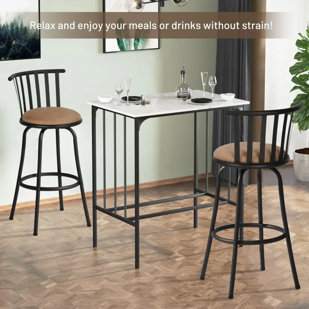 Bar stools Set of 3, Country Style Bars Chairs w/Back and Footrest Swivel Counter Height Bars Stoolss for Kitchen, Bar Stools