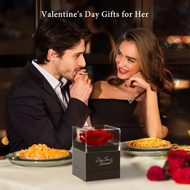 Colar de rosa vermelha em forma de coração com caixa de presente – Dia dos Namorados, Aniversário, Aniversário, Presente de Dia das Mães para Mulheres, Mãe, Esposa