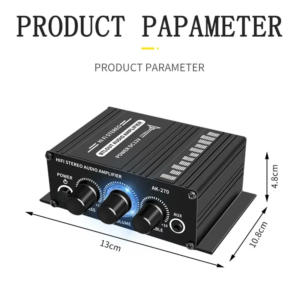 AK-270 HIFI усилитель 2,0 канала домашний усилитель регулировка басов и высоких частот стерео аудио звуковая система домашнего кинотеатра DC12V черный MP3 AMP