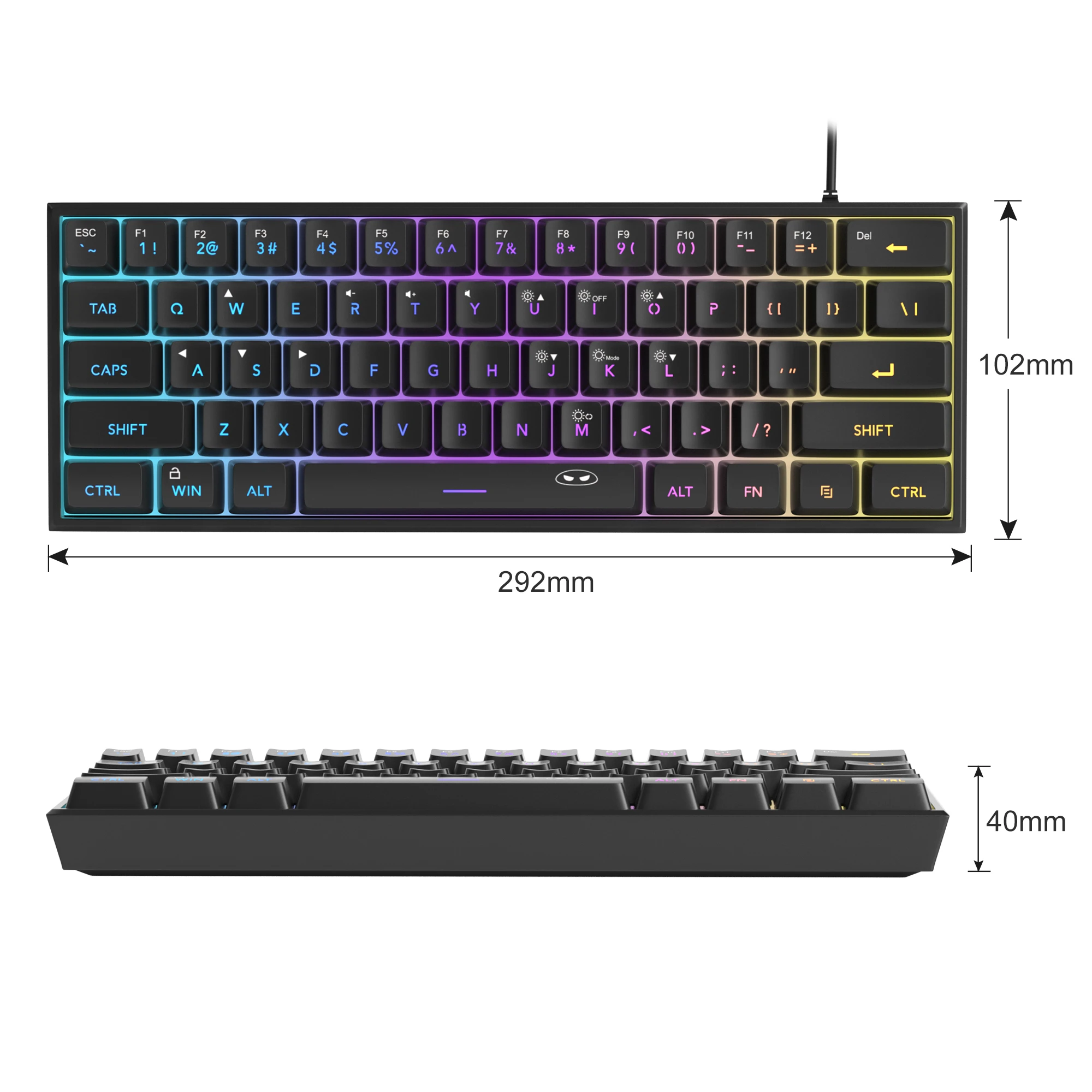 MageGee ミニ 60% ゲーミングキーボード、RGB バックライト付き 61 キー超コンパクトキーボード、TS91 人間工学に基づいた防水メカニカルフィーリングオフィス