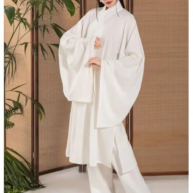 Hanfu Chinesische Ming-Dynastie Traditionelle Runde Kragen Robe Futter Original Weiße Innere Tragen Kleidung Taoistischen Robe Dessous Kostüm
