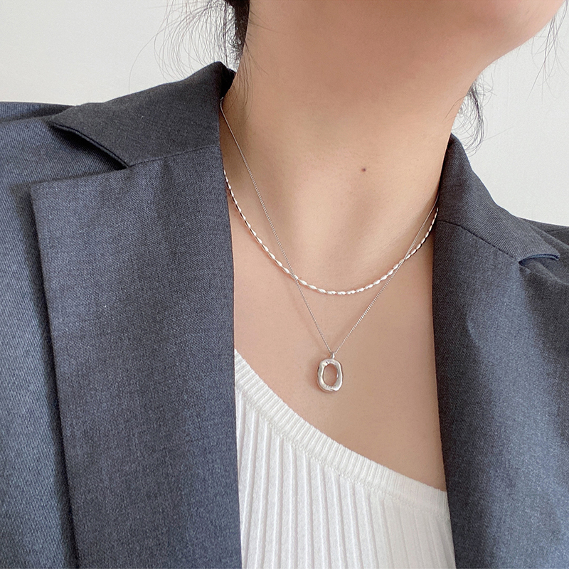 Colar de prata esterlina 925 com contas geométricas simples, gargantilha brilhante e delicada, corrente de clavícula para joalheiro de moda feminina