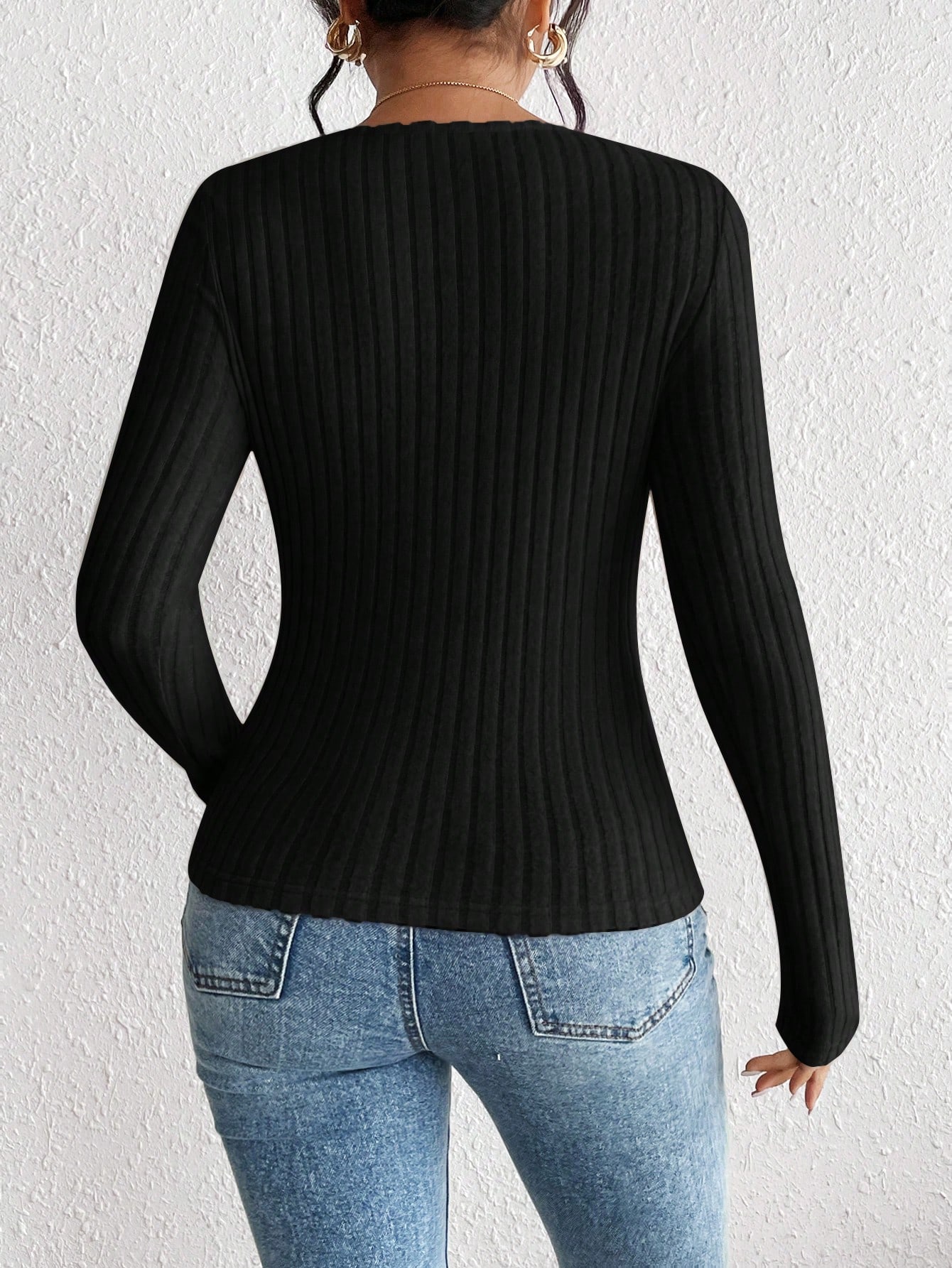 Camicia con fondo lavorato a maglia con colletto a diamante moda autunno e inverno, top casual a maniche lunghe da donna, maglietta a maniche lunghe lavorata a maglia