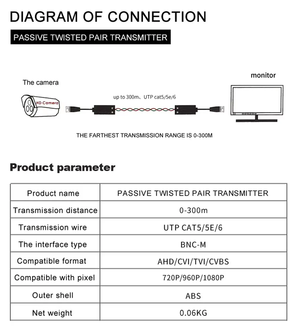 4 Uds (2 pares) AHD/CVI/TVI Twisted BNC vídeo CCTV Balun transceptores pasivos UTP Balun BNC Cat5 CCTV UTP Video Balun