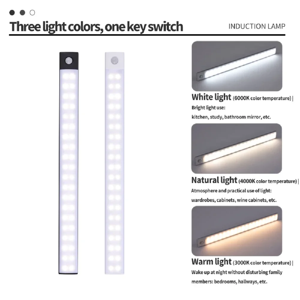 LED Bar Light Motion Sensor USB ชาร์จไฟ LED Night Light สําหรับห้องครัวตู้เสื้อผ้าตู้แสง 30 ซม./40 ซม./50 ซม.ตู้ LIGHT