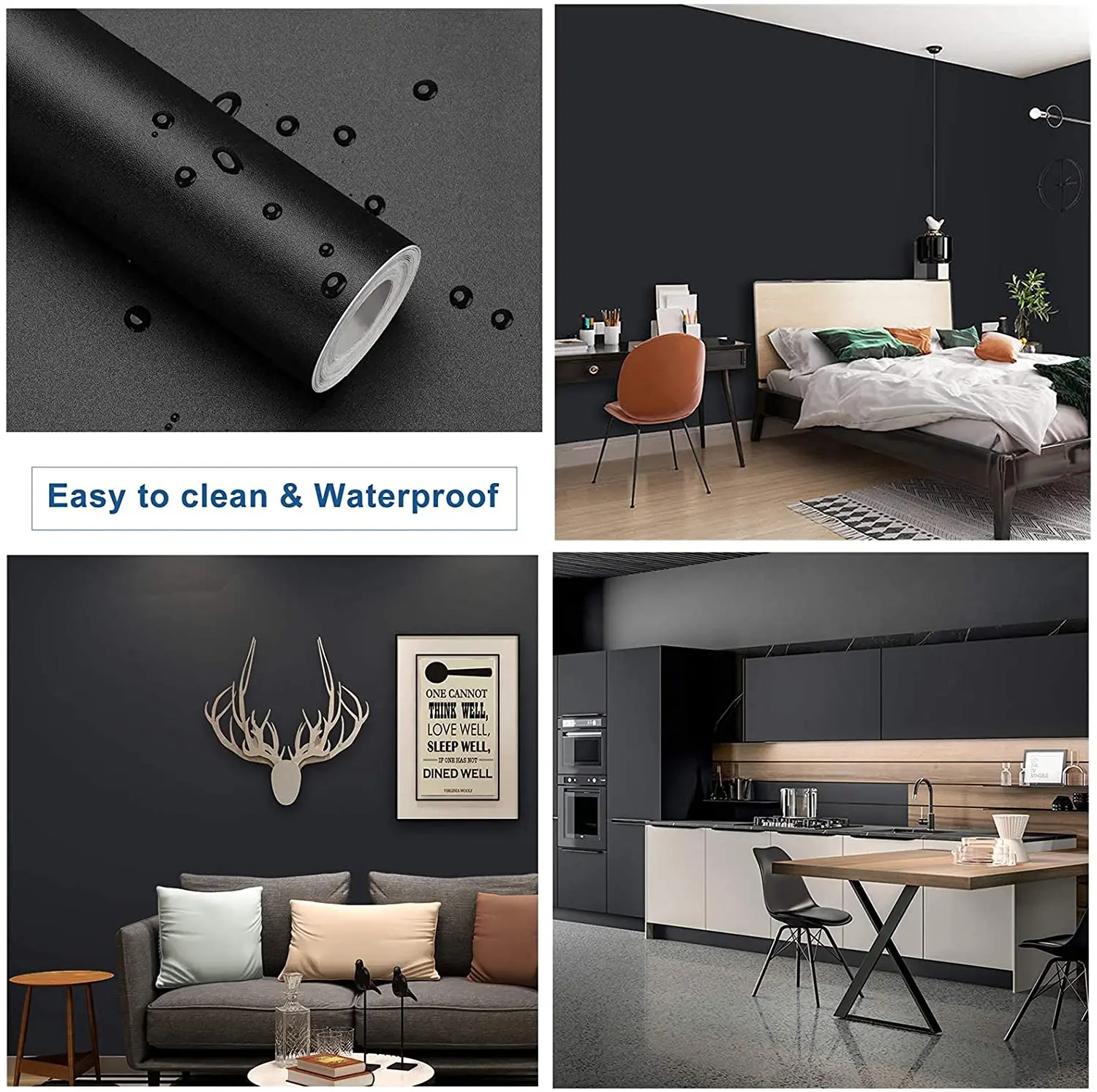 Waterpoof Matte Hình Nền Màu Trắng Xám Đen Vinyl Tự Dính Nhãn Dính Cho Tường Đồ Nội Thất Phòng Khách Liên Hệ Với Giấy Trang Trí Nội Thất