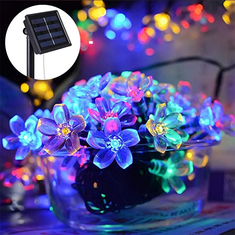 5 m 20 LED Solar-Lichterkette für den Außenbereich, wasserdicht, 8 Modi, batteriebetrieben, Kirschblumen-Licht, Weihnachten, Garten, Party-Dekoration
