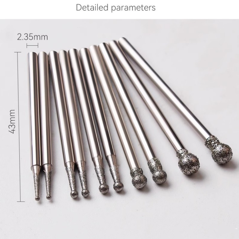 11 個セットダイヤモンド研削ニードルヘッドカッター翡翠彫刻ツール彫刻ロータリー球面バリツール 2.35 ミリメートルシャンクラウンドボール