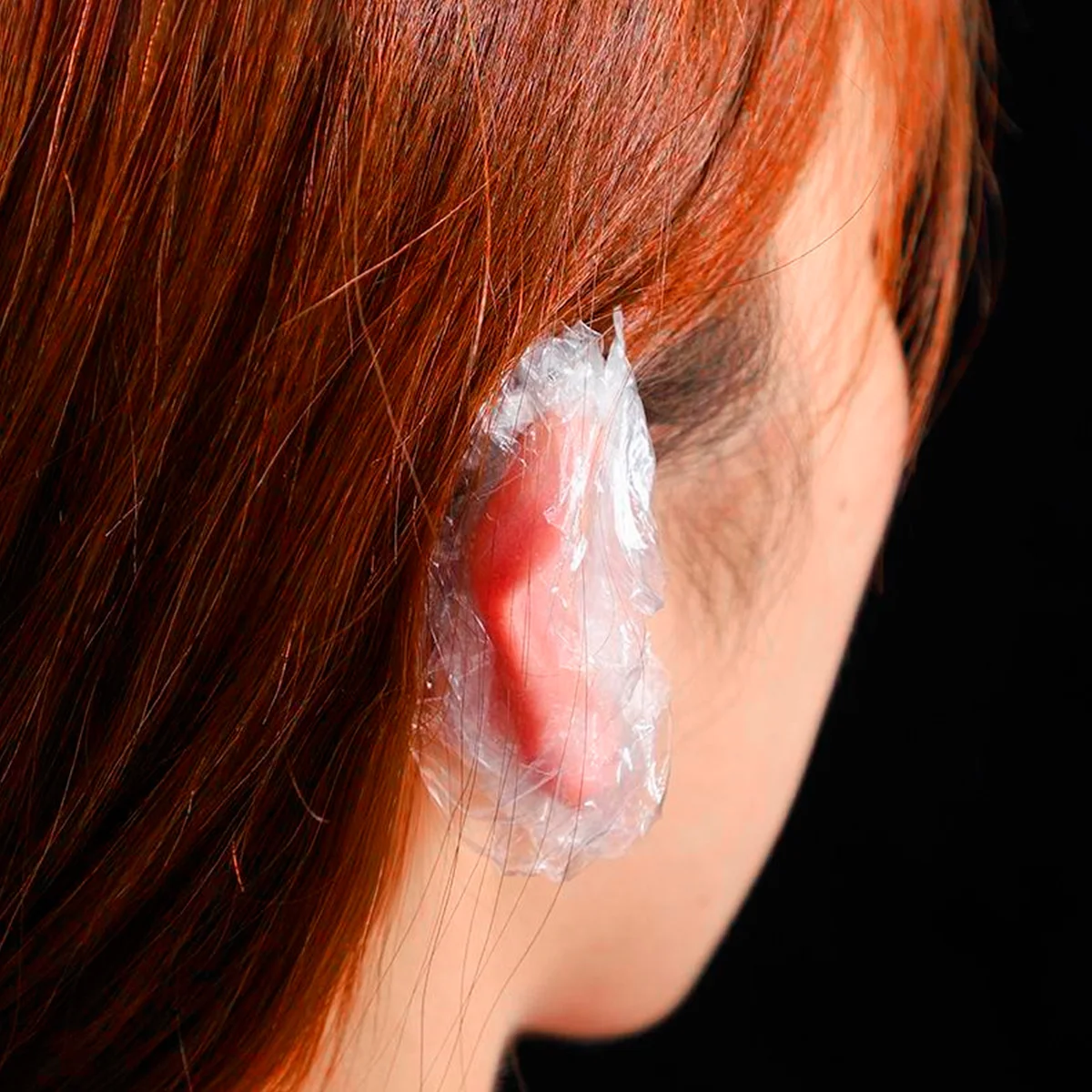Protetores de ouvido transparentes com bandas elásticas, capas portáteis para chuveiro de tintura de cabelo, tampas descartáveis, impermeáveis, 100PCs