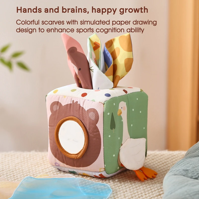 เด็ก Montessori ของเล่นผ้าฝ้าย Magic กล่องกระดาษทิชชูนิ้วมือการออกกําลังกาย Busy เกมกระดานของเล่นเพื่อการศึกษา Soft Rattle เกมหนังสือของขวัญ