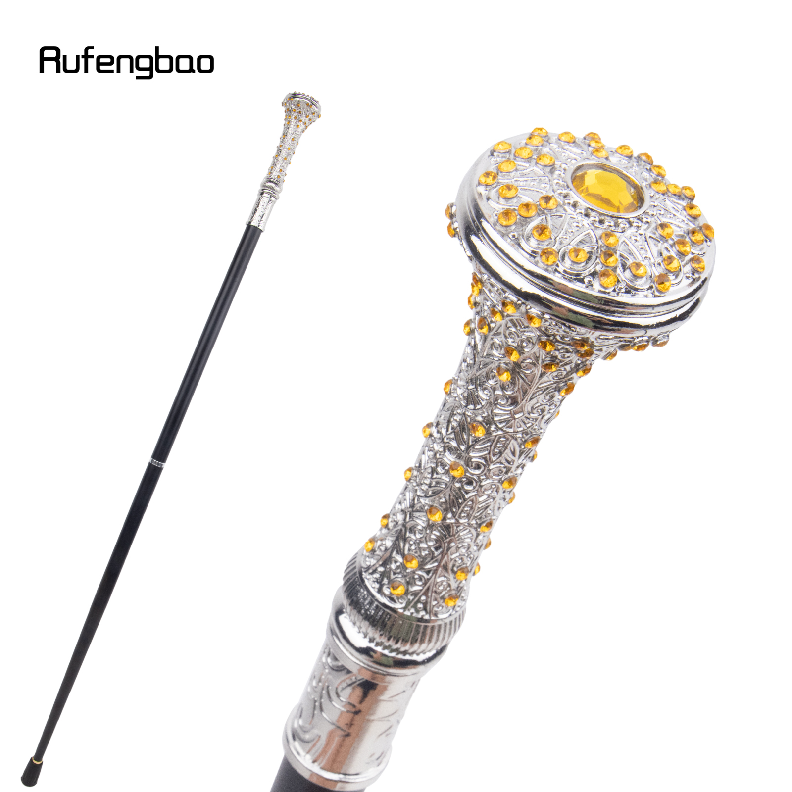 Bastão de bengala de diamante artificial amarelo branco, bengala decorativa de moda, Cosplay elegante cavalheiro, 92cm