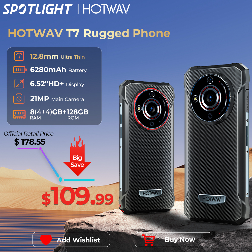 [World Premeire] Smartphone resistente HOTWAV T7 6,52 ''HD + batería ultrafina de 6280mAh teléfono móvil 21MP trasero Android 13