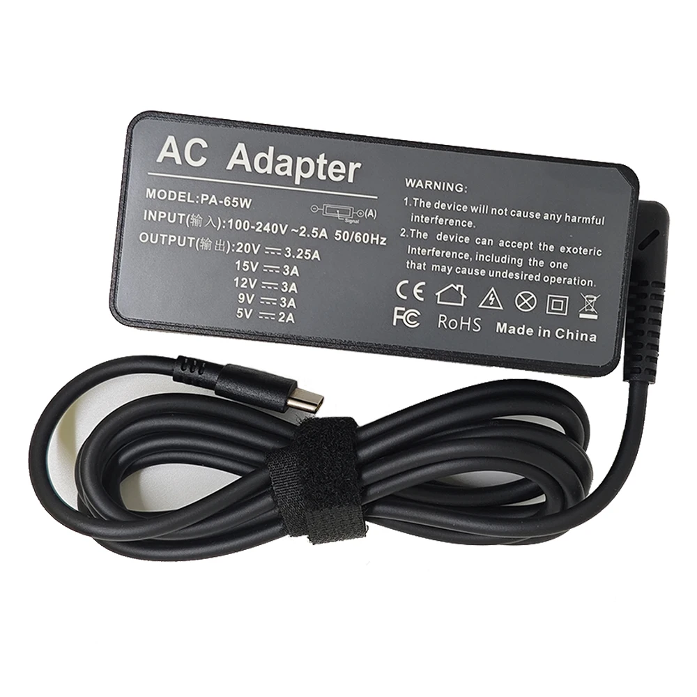 65W 20V 3.25A USB Type-C AC แล็ปท็อปอะแดปเตอร์ชาร์จไฟสําหรับ Lenovo Thinkpad X1 คาร์บอนโยคะ X270 X280 T580 p51 P52s e480 E470