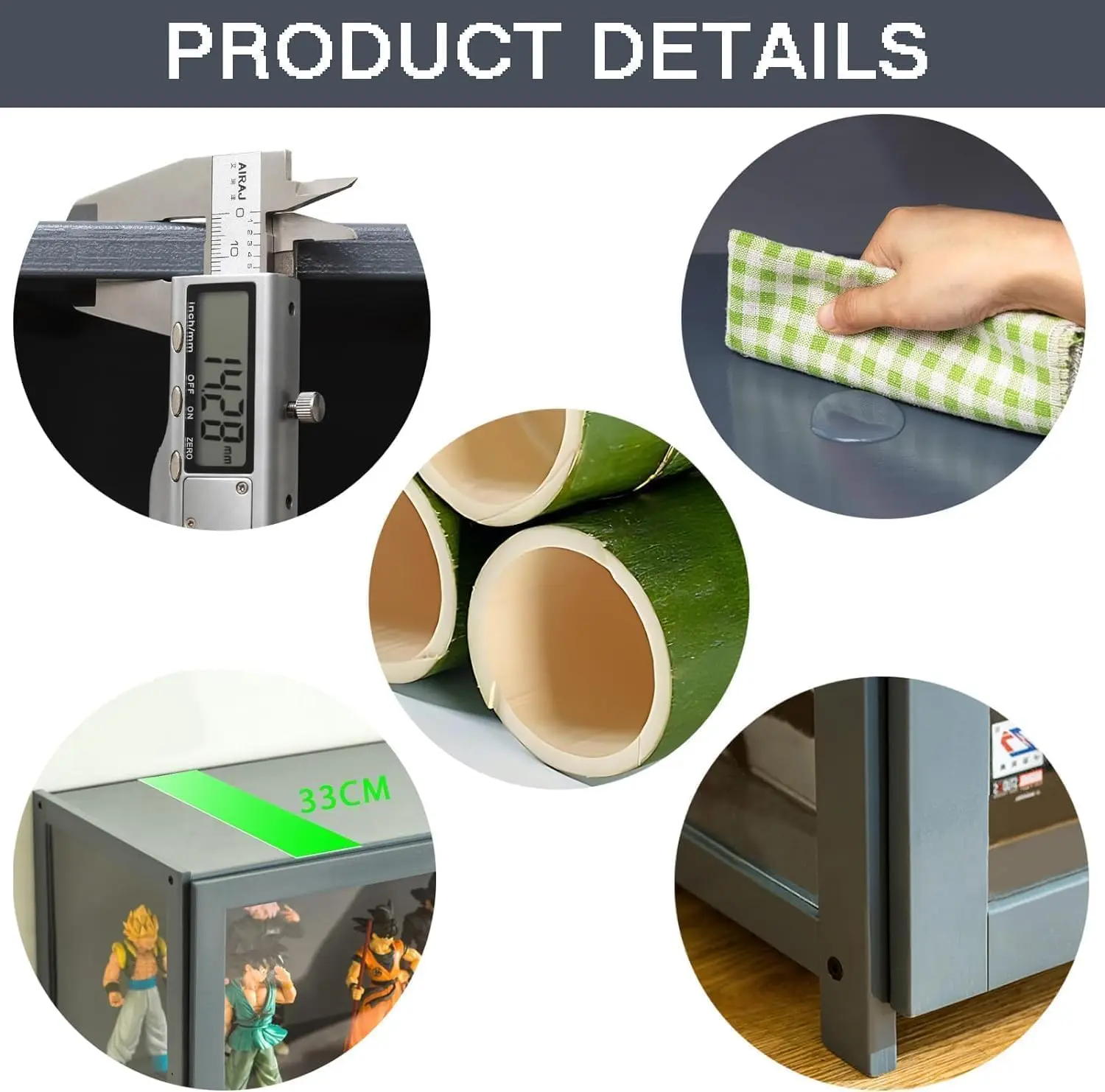 5-Tier Display Cabinet with Acrylic Doors, 67” Transparent Bamboo Curio Display Case for Figures, Display Shelves for Collectibl