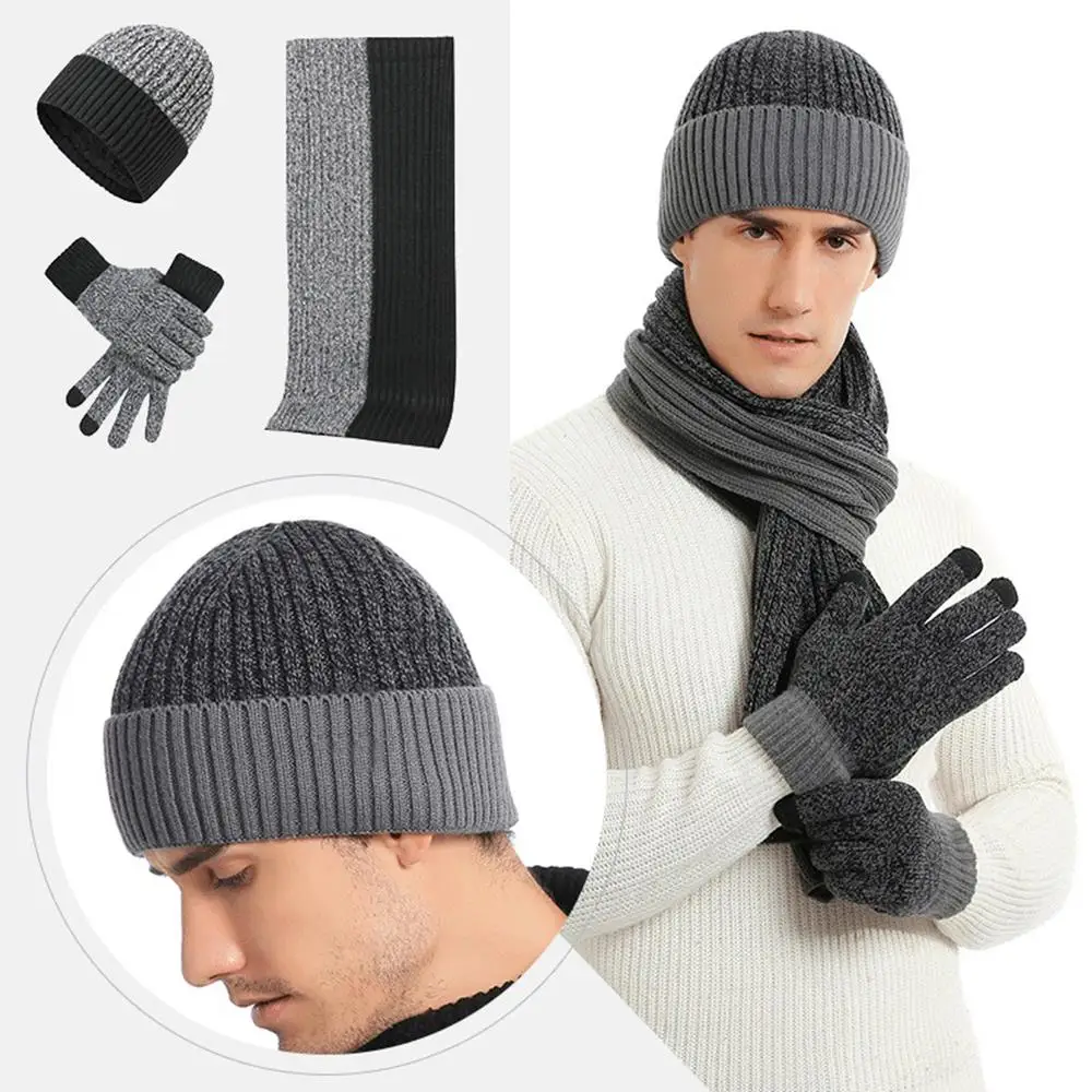 3 unids/set gorro de invierno bufanda guantes esquí al aire libre a prueba de viento bufanda cálida conjuntos protección para los oídos gorro tejido bufanda mitones conjunto