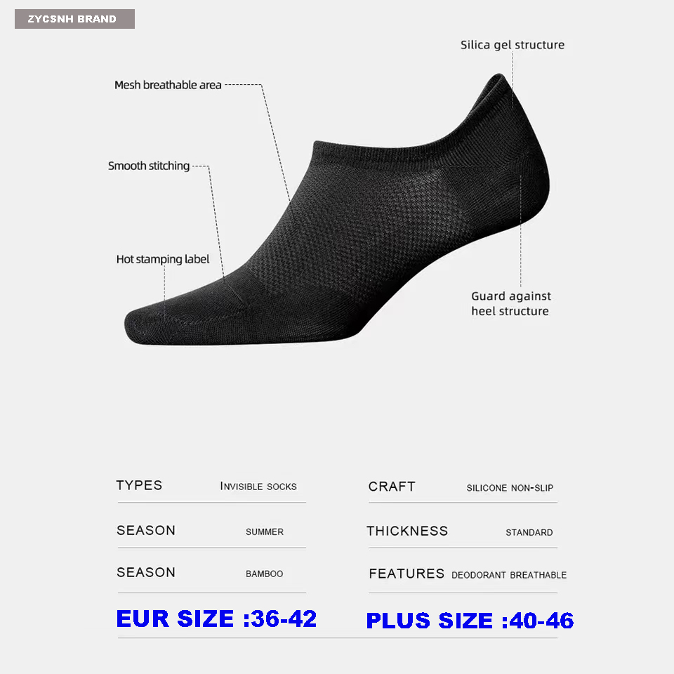 10 쌍 대나무 양말 얇은 여름 남성 보이지 않는 양말 흡수성 탈취제 하라주쿠 대나무 섬유 메쉬 짧은 양말 블랙 플러스 사이즈