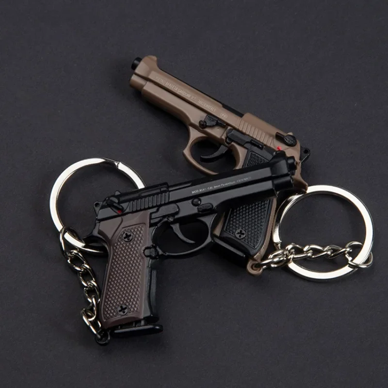 Alloy 1:4 92F Pistol Shaped Toy Gun Keychain Charm Realistic Model Removable Magazine, Miniature Tactical Pistol Model Gift