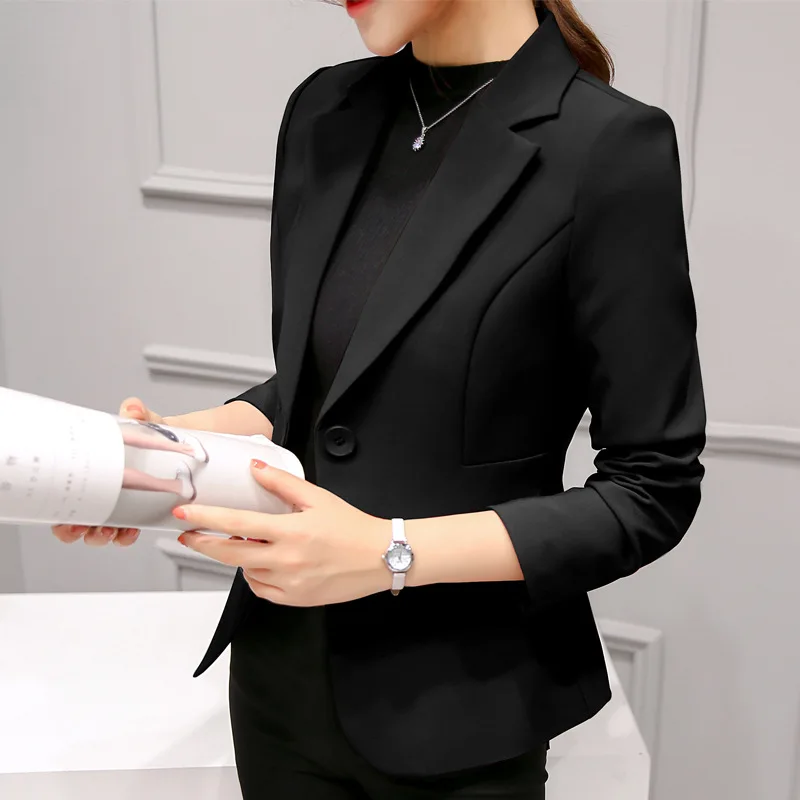 เสื้อเบลเซอร์ผู้หญิงสีดำ2023สูททำงานแบบบางทางการแจ็คเก็ตมีกระเป๋าเสื้อโค้ทผู้หญิงลำลองขาสั้นเกาหลีเสื้อเบลเซอร์ Femme