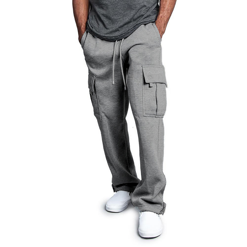Mens Sweatpants Straight Fit Joggers สําหรับกีฬาและ Streetwear หลวมขนาดใหญ่ Drawstring กางเกงขายาวผู้ชายกางเกงหลายกระเป๋า